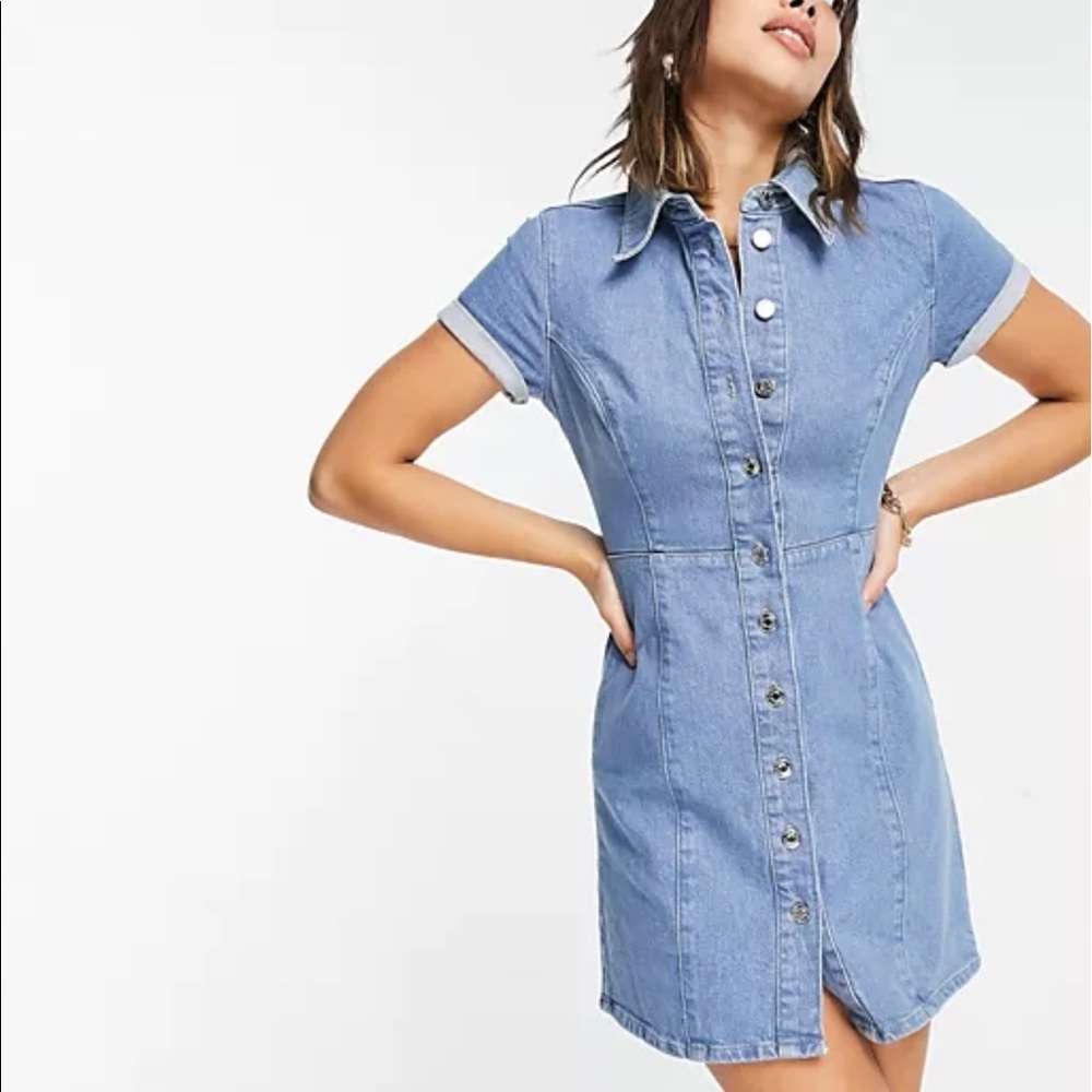 ASOS DESIGN denim fitted shirt dress short sleeve